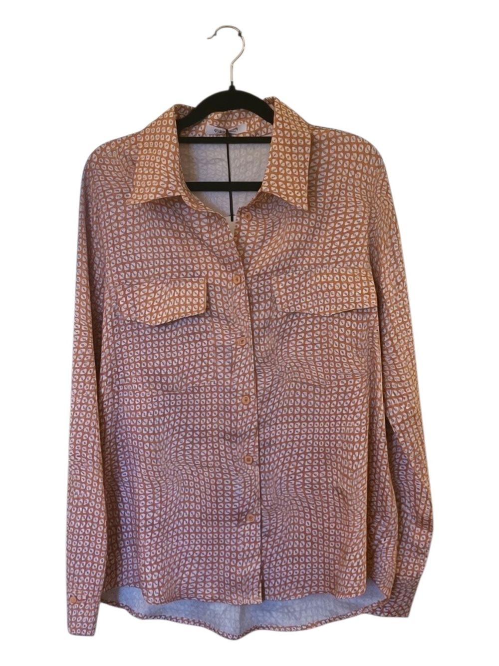 Glamorous 70's Orange Printed Button-Up Shirt Blouse